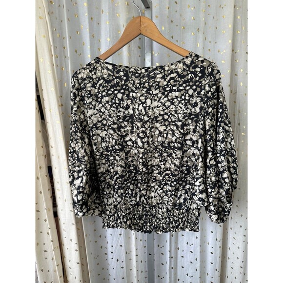 Michael Kors Boat Keyhole Neckline Balloon Sleeves Smocked Waist Hem Blouse XS - Picture 4 of 6